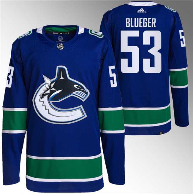 Mens Vancouver Canucks #53 Teddy Blueger Blue Retro Stitched Jersey